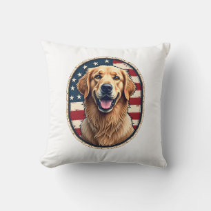 Patriotic Golden Retriever Badge Vintage Tee 4 Throw Pillow