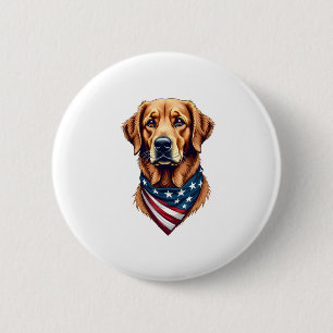 Patriotic Golden Retriever Bandana Vintage Tee 2 Inch Round Button