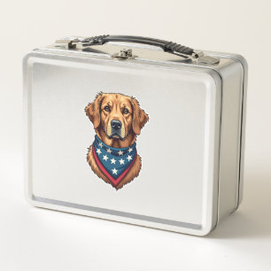 Patriotic Golden Retriever Bandana Vintage Tee 4 Metal Lunch Box