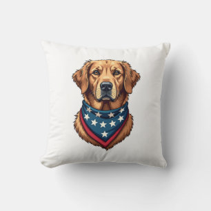 Patriotic Golden Retriever Bandana Vintage Tee 4 Throw Pillow