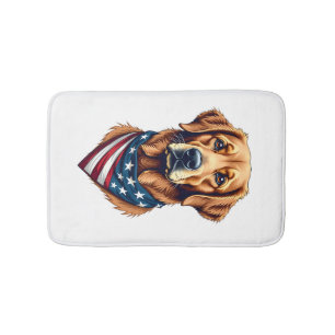 Patriotic Golden Retriever Bandana Vintage Tee Bath Mat