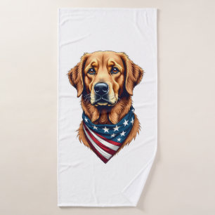 Patriotic Golden Retriever Bandana Vintage Tee Bath Towel