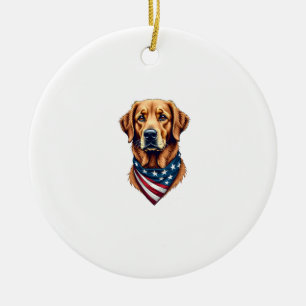Patriotic Golden Retriever Bandana Vintage Tee Ceramic Ornament