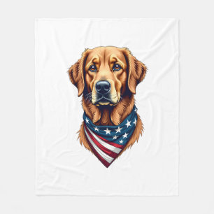 Patriotic Golden Retriever Bandana Vintage Tee Fleece Blanket