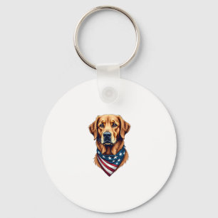 Patriotic Golden Retriever Bandana Vintage Tee Keychain