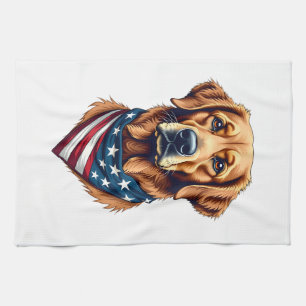 Patriotic Golden Retriever Bandana Vintage Tee Kitchen Towel