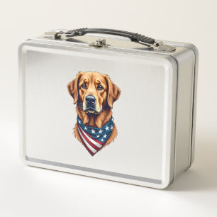 Patriotic Golden Retriever Bandana Vintage Tee Metal Lunch Box