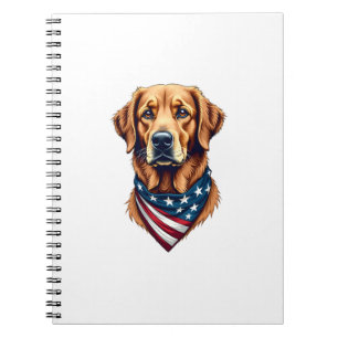 Patriotic Golden Retriever Bandana Vintage Tee Notebook
