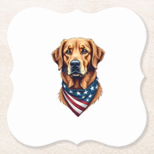 Patriotic Golden Retriever Bandana Vintage Tee Paper Coaster