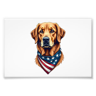 Patriotic Golden Retriever Bandana Vintage Tee Photo Print
