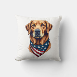 Patriotic Golden Retriever Bandana Vintage Tee Throw Pillow