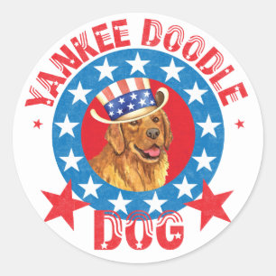 Patriotic Golden Retriever Classic Round Sticker