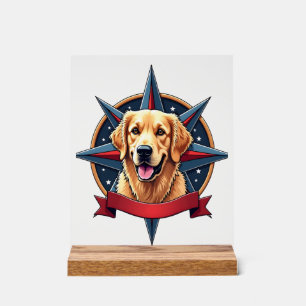 Patriotic Golden Retriever Compass Star Tee 2 Acrylic Sign