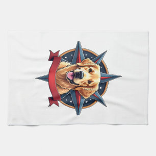 Patriotic Golden Retriever Compass Star Tee 2 Kitchen Towel