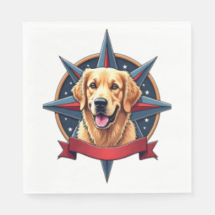 Patriotic Golden Retriever Compass Star Tee 2 Napkin