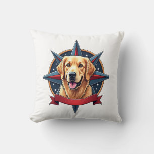 Patriotic Golden Retriever Compass Star Tee 2 Throw Pillow