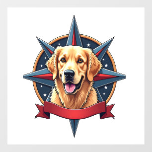 Patriotic Golden Retriever Compass Star Tee 2 Window Cling