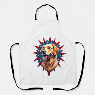 Patriotic Golden Retriever Corner Burst Shirt 2 Apron