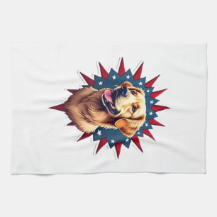 Patriotic Golden Retriever Corner Burst Shirt 2 Kitchen Towel