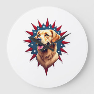 Patriotic Golden Retriever Corner Burst Shirt 2 Large Clock