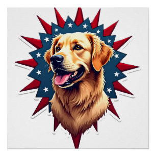 Patriotic Golden Retriever Corner Burst Shirt 2 Poster