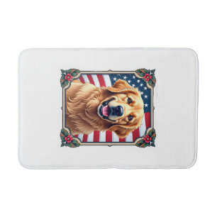Patriotic Golden Retriever Corner Frame Shirt 3 Bath Mat