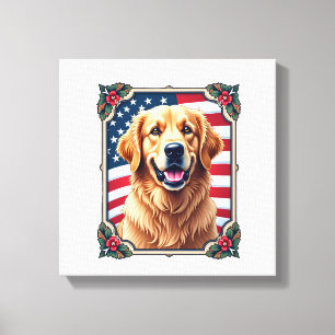 Patriotic Golden Retriever Corner Frame Shirt 3 Canvas Print