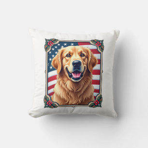 Patriotic Golden Retriever Corner Frame Shirt 3 Throw Pillow