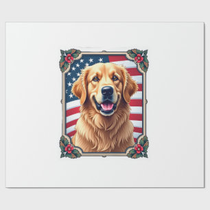 Patriotic Golden Retriever Corner Frame Shirt 3 Wrapping Paper