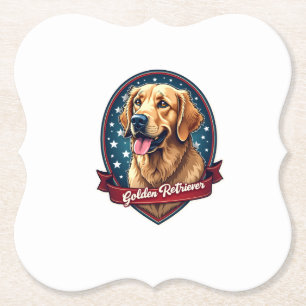 Patriotic Golden Retriever Crest Vintage Tee 2 Paper Coaster