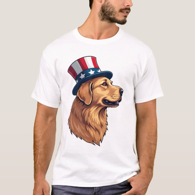 Patriotic Golden Retriever Diagonal Crest Tee (Front)