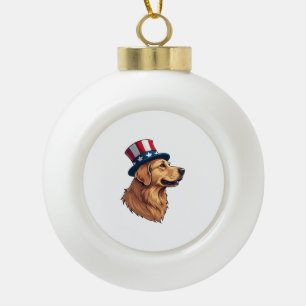 Patriotic Golden Retriever Diagonal Crest Tee Ceramic Ball Christmas Ornament
