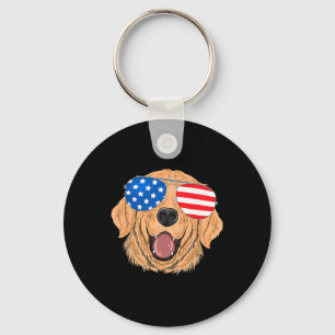 Patriotic Golden Retriever Dog 4th Of July Gift Keychain