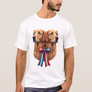 Patriotic Golden Retriever Double Portrait Shirt 2