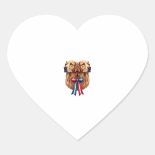 Patriotic Golden Retriever Double Portrait Shirt 2 Heart Sticker