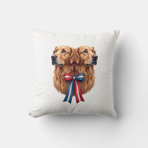 Patriotic Golden Retriever Double Portrait Shirt 2 Throw Pillow