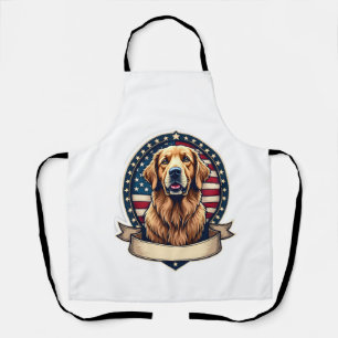 Patriotic Golden Retriever Emblem Vintage Tee 2 Apron