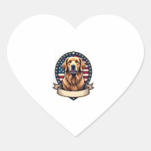 Patriotic Golden Retriever Emblem Vintage Tee 2 Heart Sticker