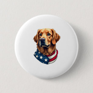 Patriotic Golden Retriever Face Vintage Shirt 2 Inch Round Button