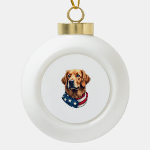 Patriotic Golden Retriever Face Vintage Shirt Ceramic Ball Christmas Ornament