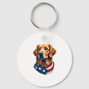 Patriotic Golden Retriever Face Vintage Shirt Keychain
