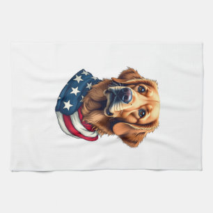 Patriotic Golden Retriever Face Vintage Shirt Kitchen Towel