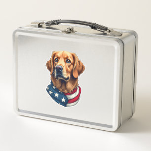 Patriotic Golden Retriever Face Vintage Shirt Metal Lunch Box