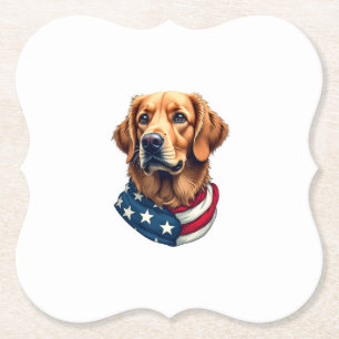 Patriotic Golden Retriever Face Vintage Shirt Paper Coaster