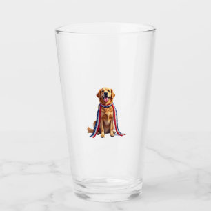 Patriotic Golden Retriever Falling Ribbon Shirt 2 Glass
