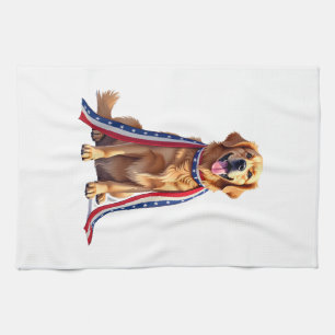 Patriotic Golden Retriever Falling Ribbon Shirt 2 Kitchen Towel