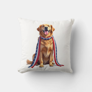 Patriotic Golden Retriever Falling Ribbon Shirt 2 Throw Pillow