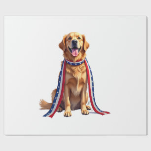 Patriotic Golden Retriever Falling Ribbon Shirt 2 Wrapping Paper