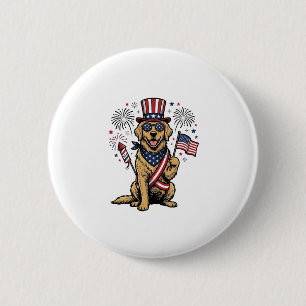 Patriotic Golden Retriever Fireworks Vintage Shirt 2 Inch Round Button
