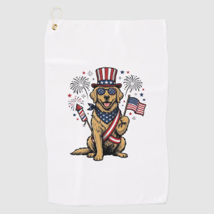 Patriotic Golden Retriever Fireworks Vintage Shirt Golf Towel